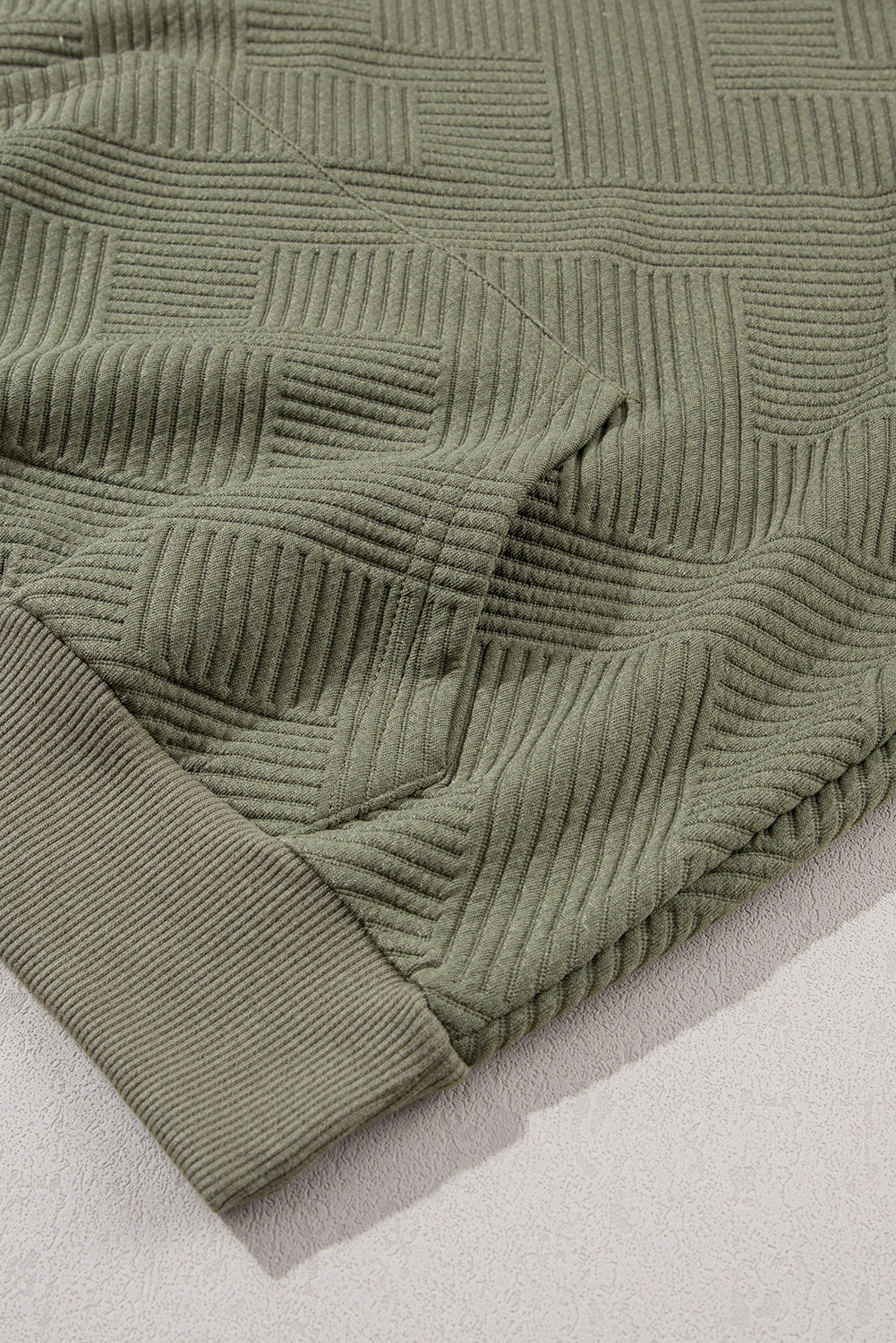 Laurel Green Textured Knit Buttoned Kangaroo Pocket Sweatshirt