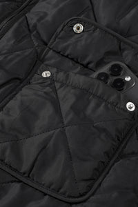 Black Fleece Lined Quilted Zip up Vest Coat