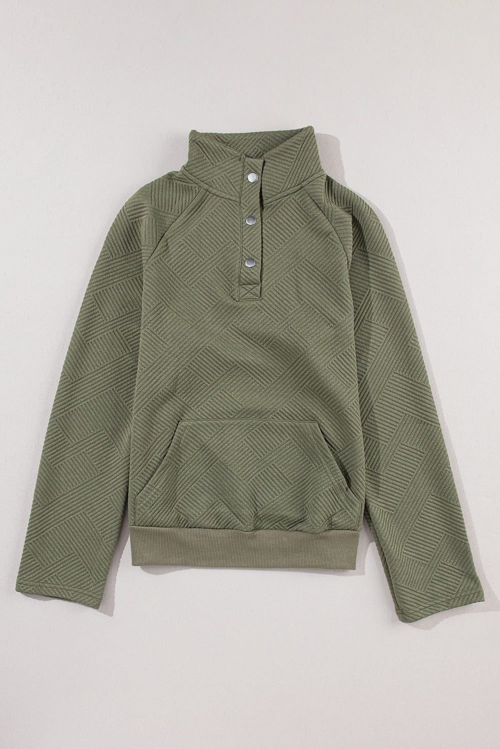 Laurel Green Textured Knit Buttoned Kangaroo Pocket Sweatshirt