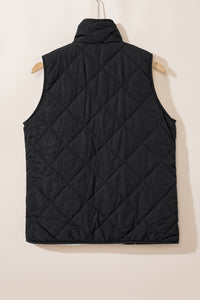 Black Fleece Lined Quilted Zip up Vest Coat