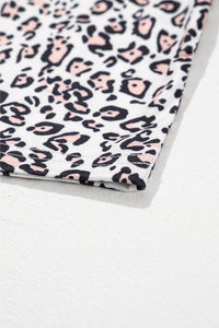 Light Pink Leopard Print Waffle Knit Patchwork Top