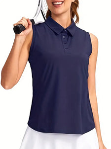 Women's Sleeveless Golf Shirt, Collared Button Down Polo Shirt Dry Fit Golf Tennis Tank Top, Women's Activewear