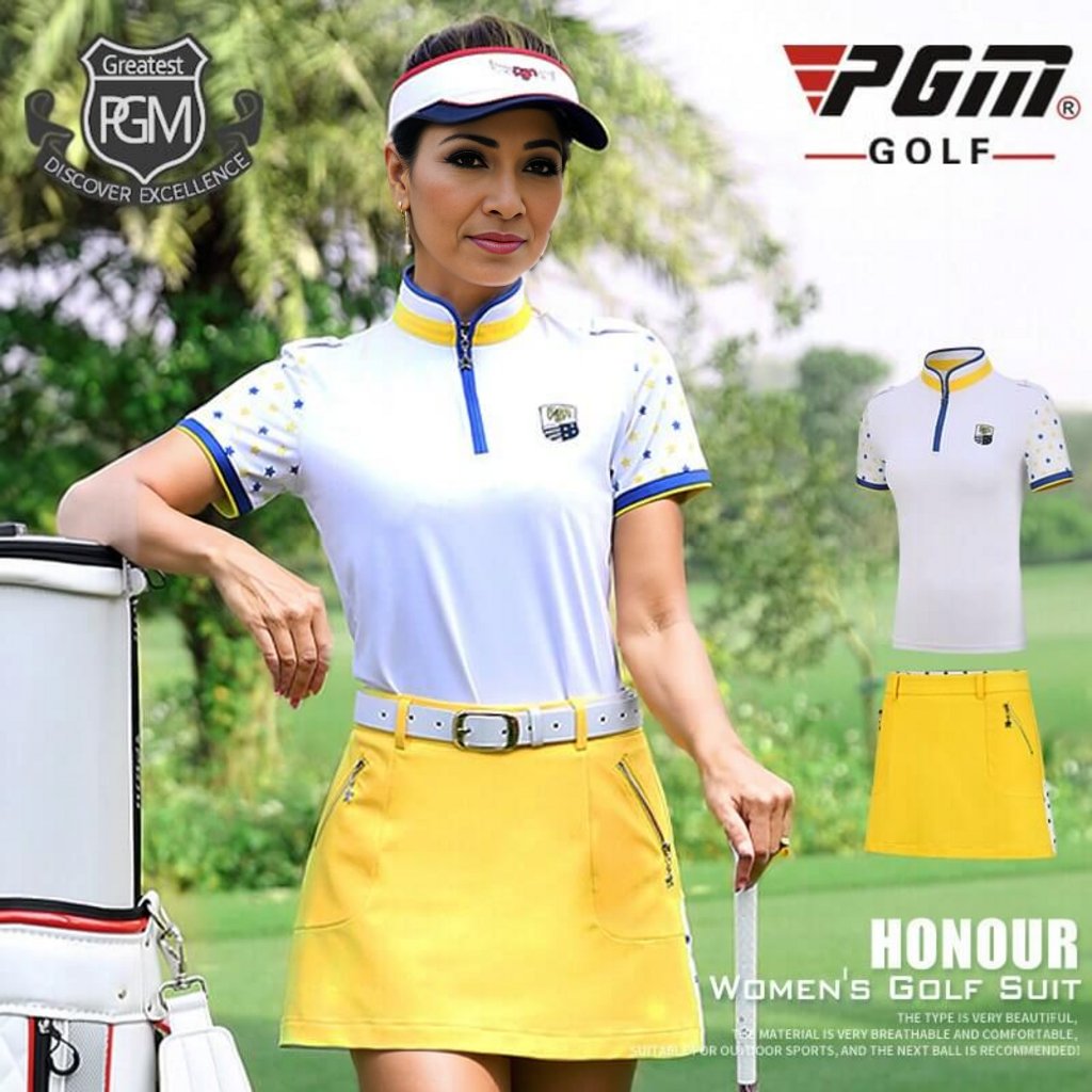 PGM Golf Skirt Sets Women Short Sleeve shirt Slim Pleated Skirt.