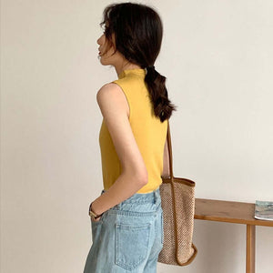 Sexy Knitted Top Summer Turtleneck Tank top Women camisole Blouse Sleeveless Slim Top Female sleveless t-shirt Vest Casual Camis