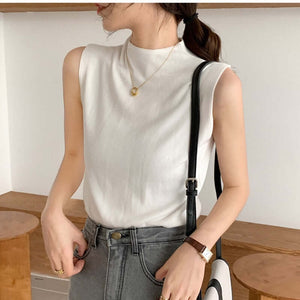 Sexy Knitted Top Summer Turtleneck Tank top Women camisole Blouse Sleeveless Slim Top Female sleveless t-shirt Vest Casual Camis