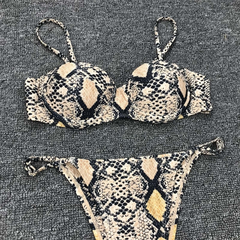 Sexy Snake Bikini 2021 Mujer Animal Print Swimsuit Brazilian Push Up Thong 2 Piece Set Swimwear Women Sunmmer Beach Biquini